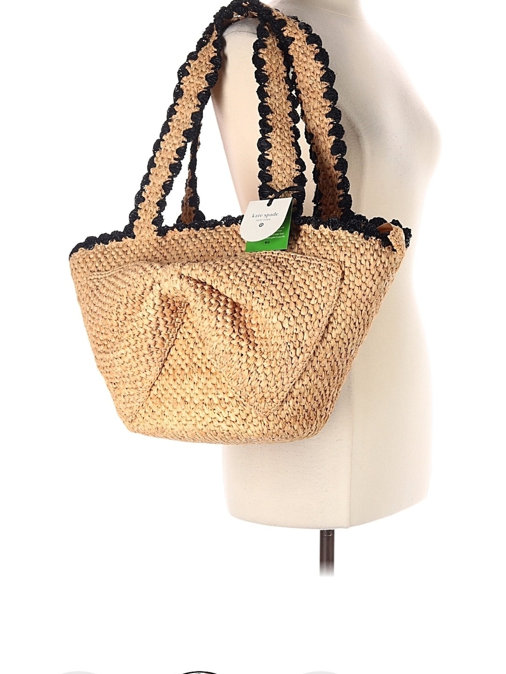 kate spade Tan Straw Tote with Black Trim